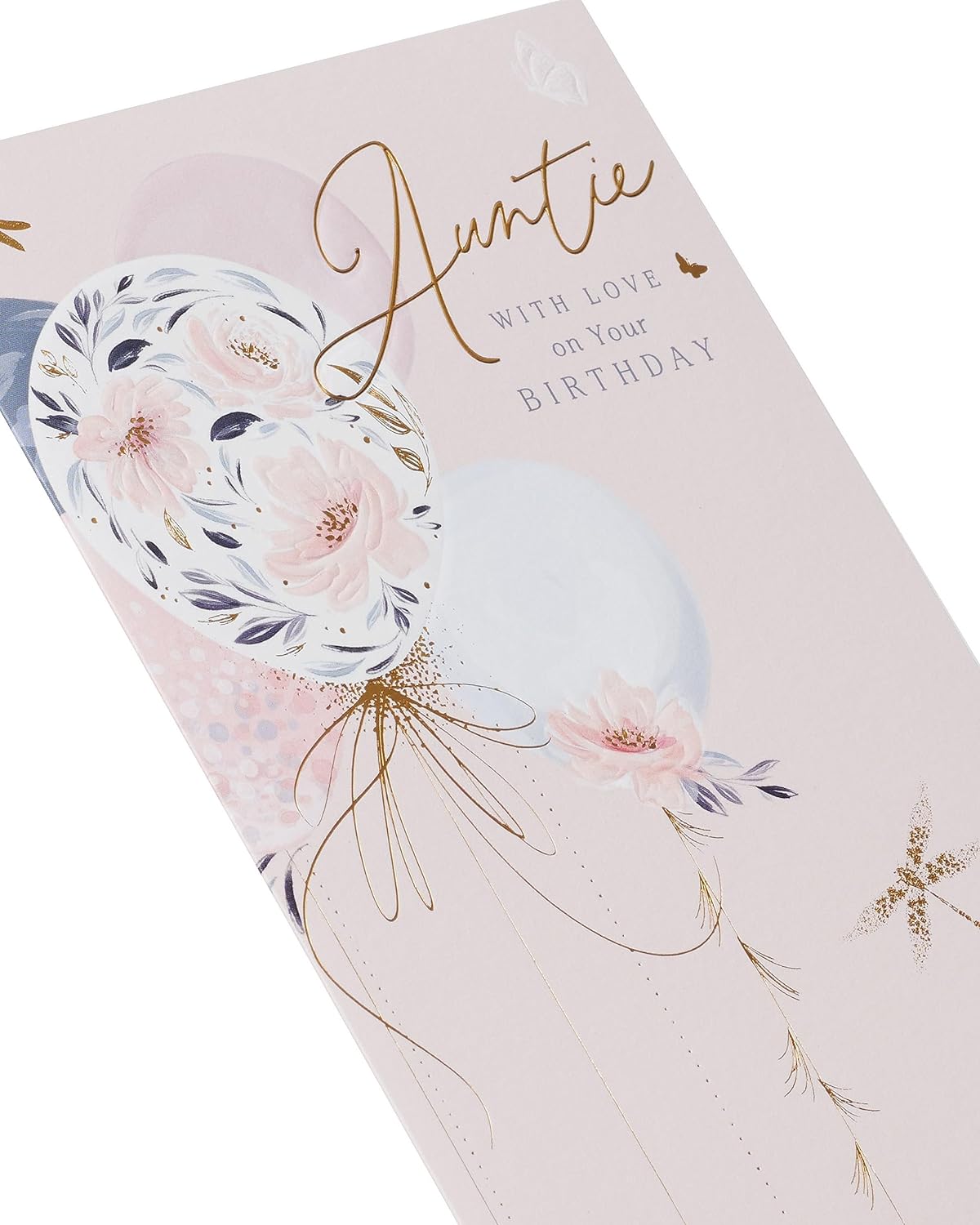 UK Greetings Auntie birthday card featuring colorful light balloons design, perfect for celebrating special occasions.