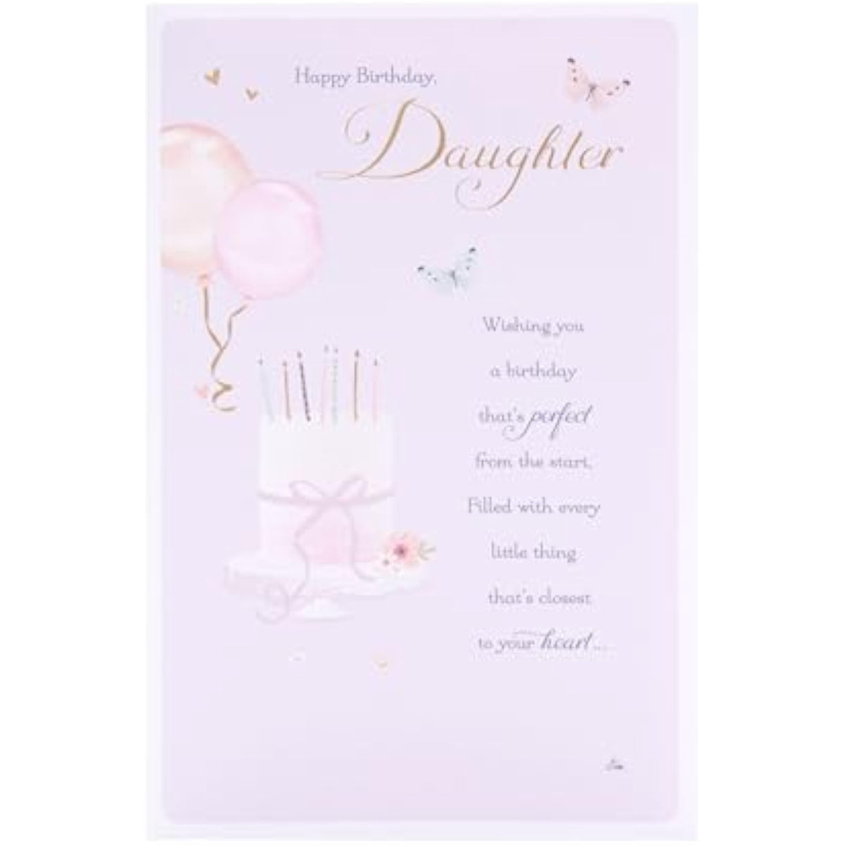 Light pink design daughter birthday greeting card by UK Greetings featuring cheerful illustrations for celebrating her special day.