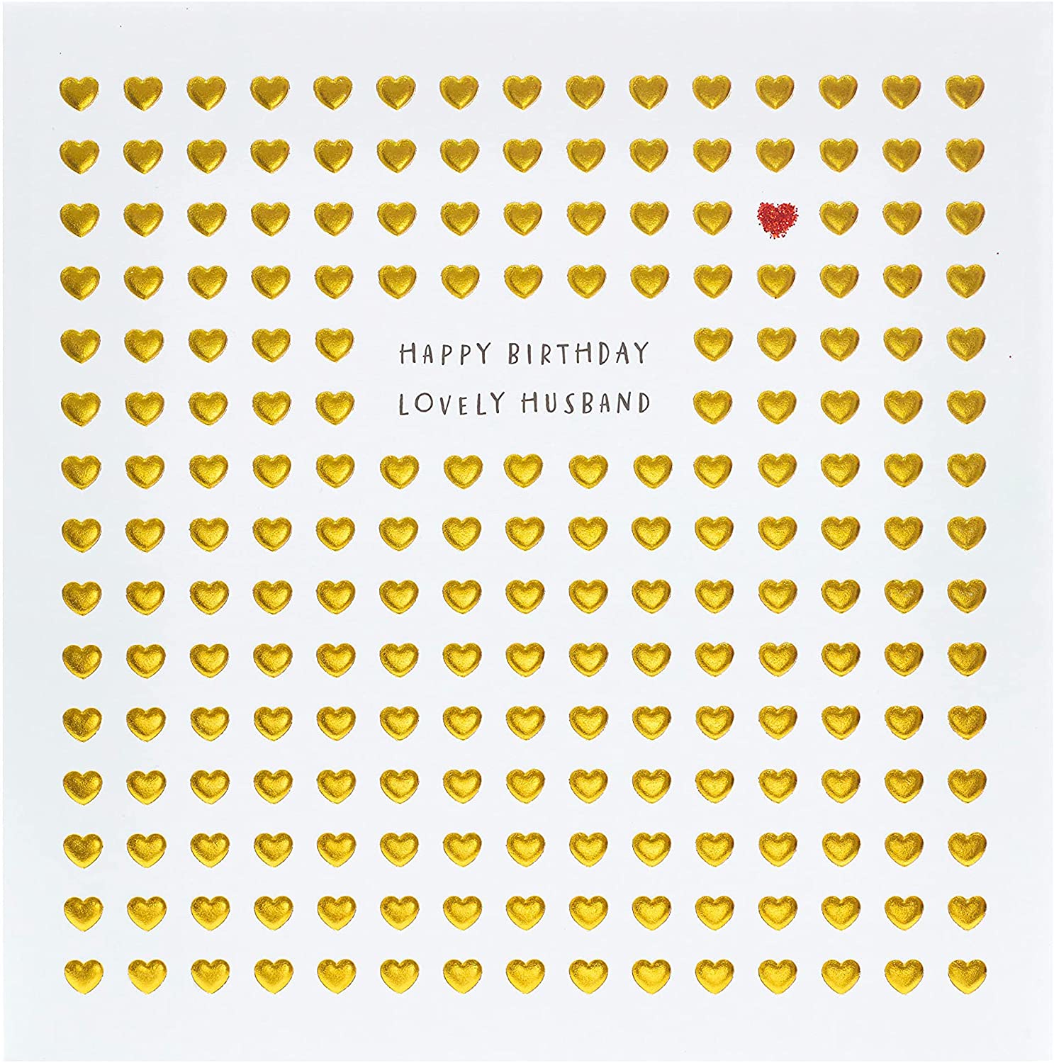 UK Greetings Little Hearts husband birthday card, featuring colorful heart designs and heartfelt message inside.