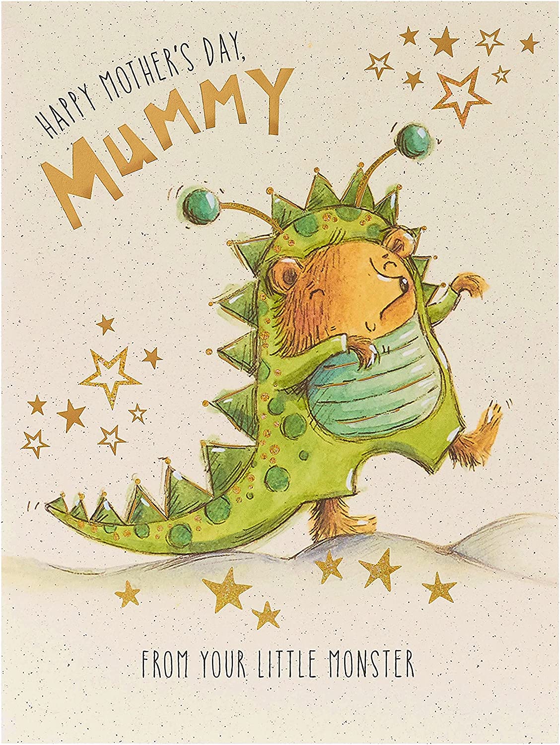 UK Greetings Little Monster Mothers Day Card featuring colorful monster illustration and heartfelt message on a greeting card.
