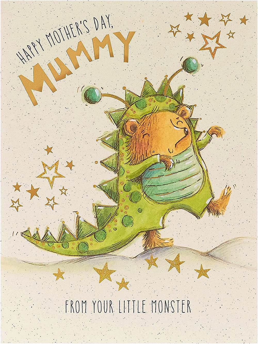 UK Greetings Little Monster Mothers Day Card featuring colorful monster illustration and heartfelt message on a greeting card.