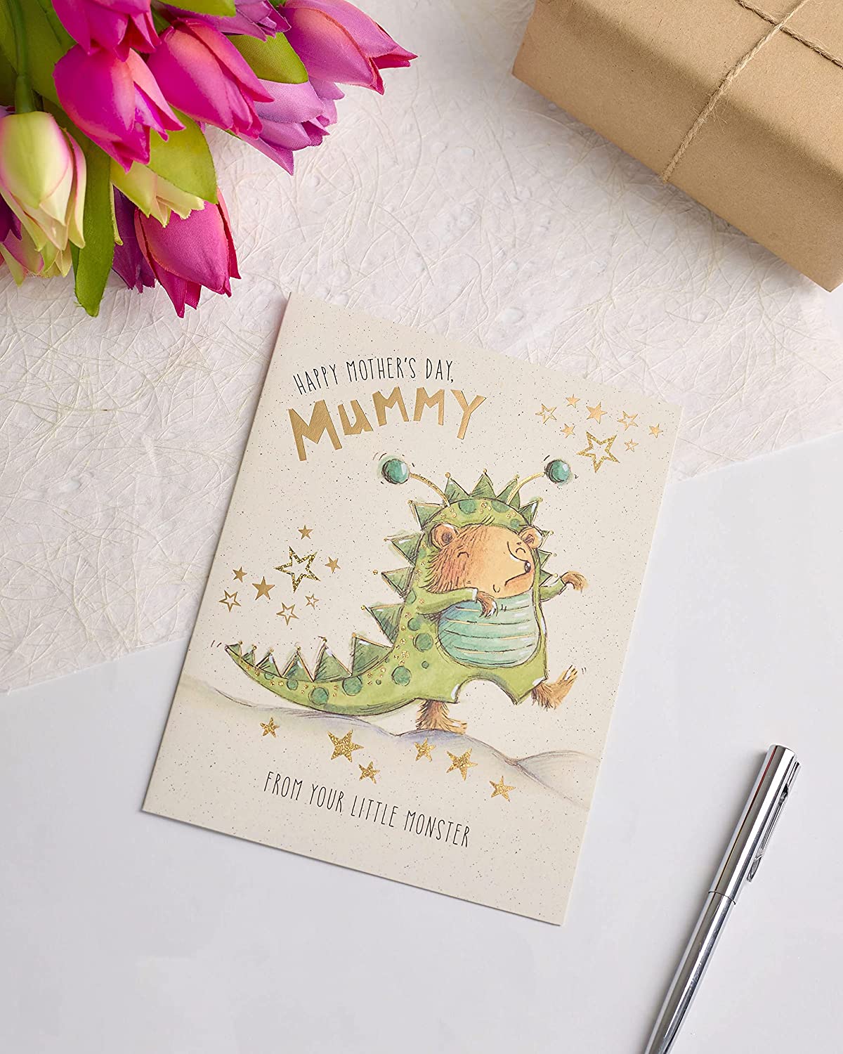 UK Greetings Little Monster Mothers Day Card featuring colorful monster illustration and heartfelt message for moms.