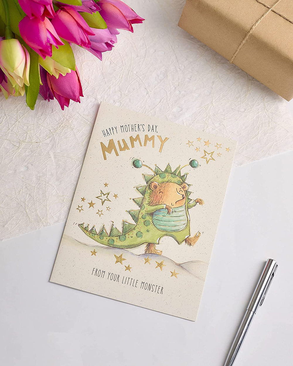 UK Greetings Little Monster Mothers Day Card featuring colorful monster illustration and heartfelt message for moms.