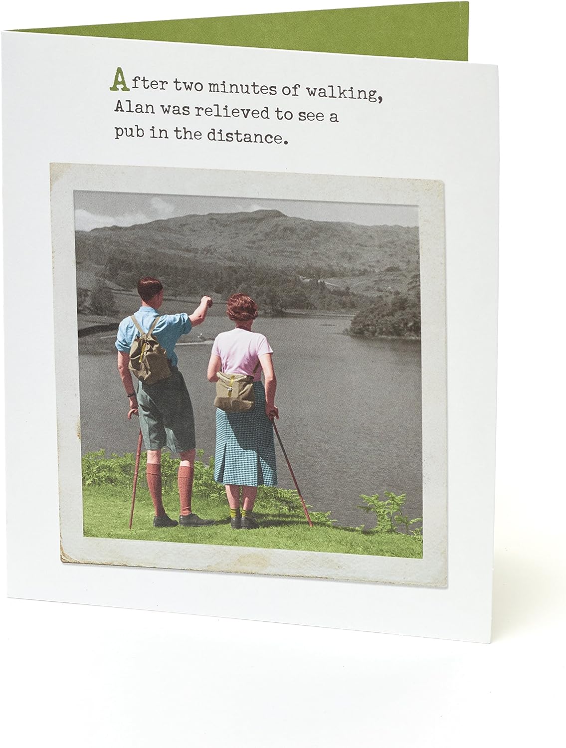 UK Greetings Long Walks humorous birthday card featuring a pub in the distance illustration, perfect for celebrating with humor.