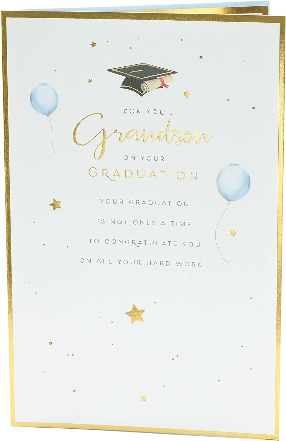UK Greetings congratulation card for grandson’s graduation, featuring colorful design and cheerful message.