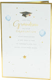 UK Greetings congratulation card for grandson’s graduation, featuring colorful design and cheerful message.