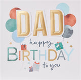 UK Greetings birthday greeting card with colorful balloon design for dad, featuring a cheerful and lovely illustration.