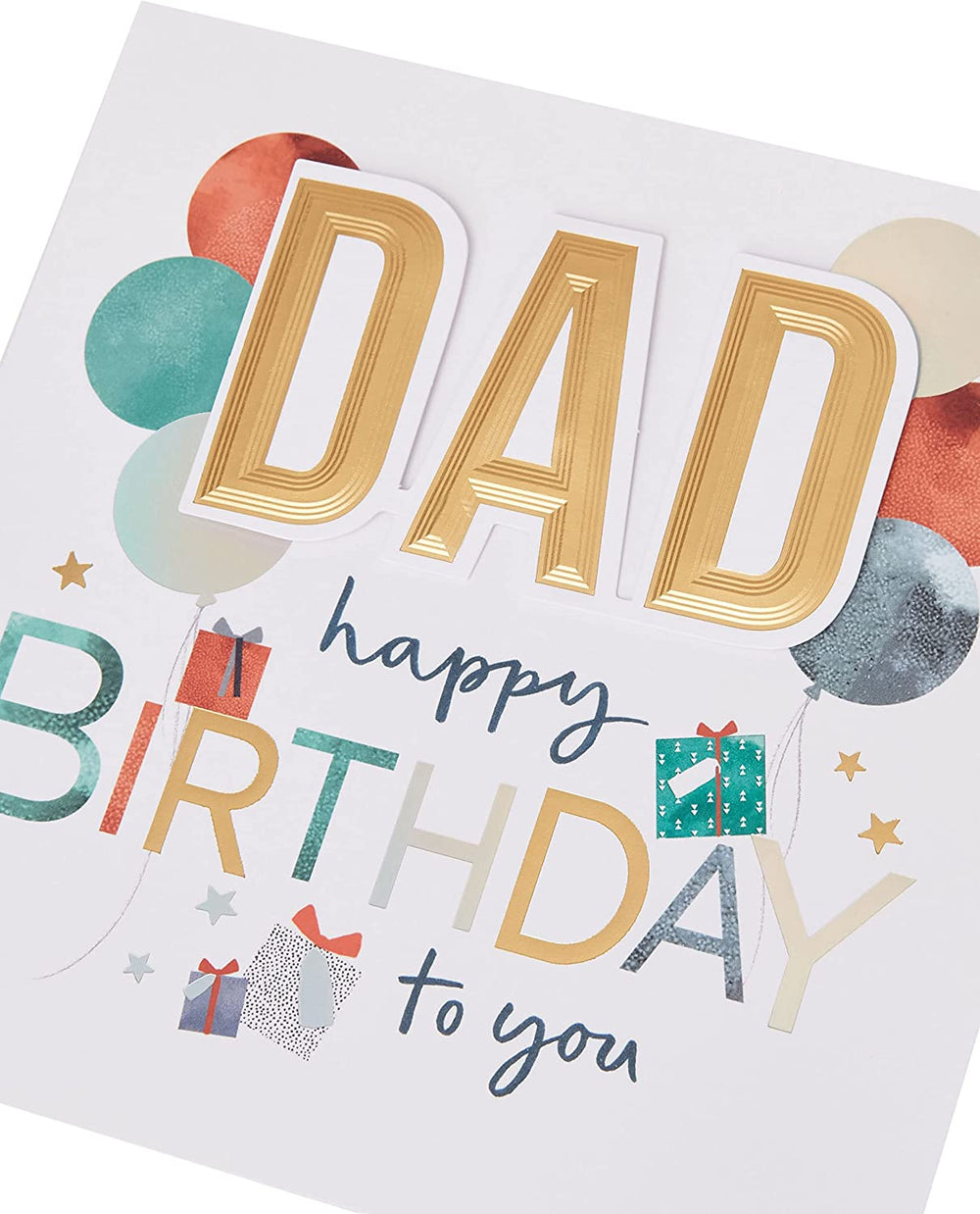UK Greetings birthday greeting card for dad with a lovely design and colorful balloons, ideal for celebrating birthdays.