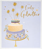 UK Greetings birthday greeting card with a lovely cake design and sparklers, perfect for celebrating your godmother.
