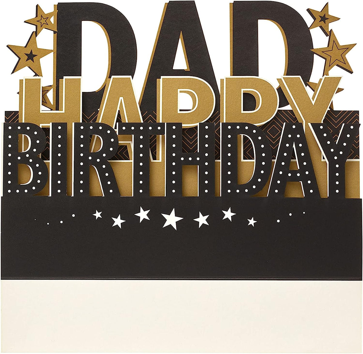 UK Greetings Dad birthday card with lovely design and 3D pop-up lettering, featuring a cheerful and festive greeting.