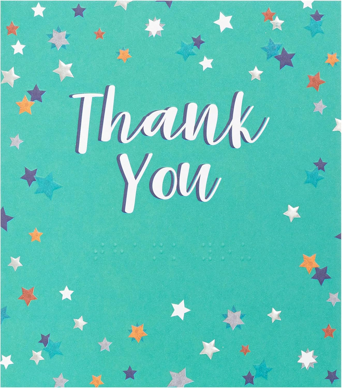 UK Greetings thank you card with star design and Braille, featuring a lovely greeting message for expressing gratitude.