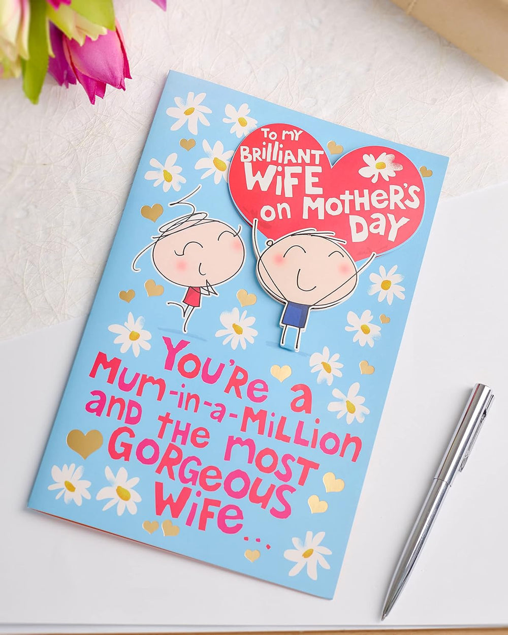 UK Greetings Mother's Day card for wife featuring a heartfelt verse and floral design, ideal for celebrating Mother's Day.