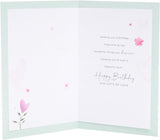 UK Greetings Loving Design Mum birthday card featuring colorful floral artwork and heartfelt message on the front.