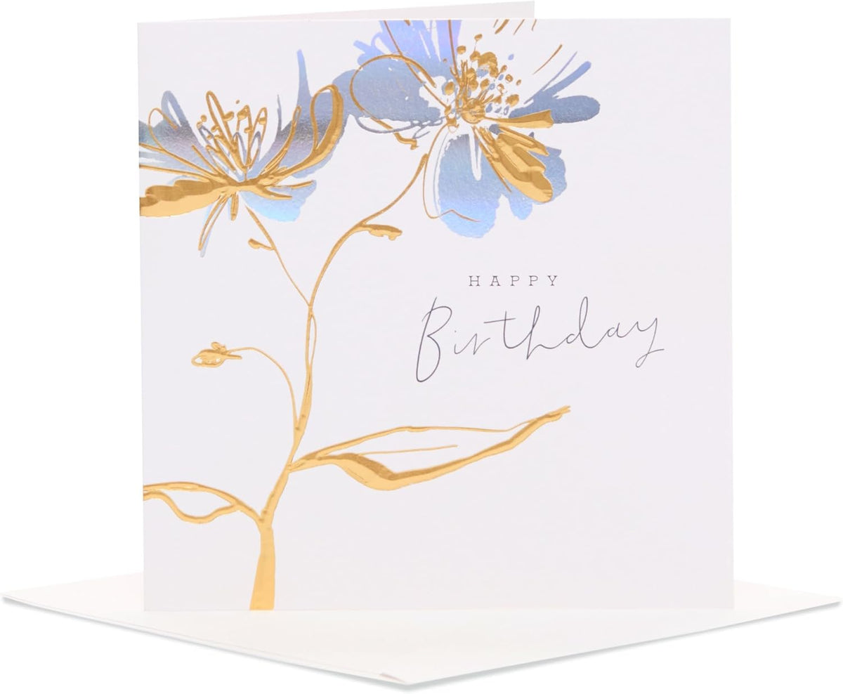 Elegant UK Greetings Luxury Foil Flower Birthday Card from the Camden Collection, featuring a shiny floral design.