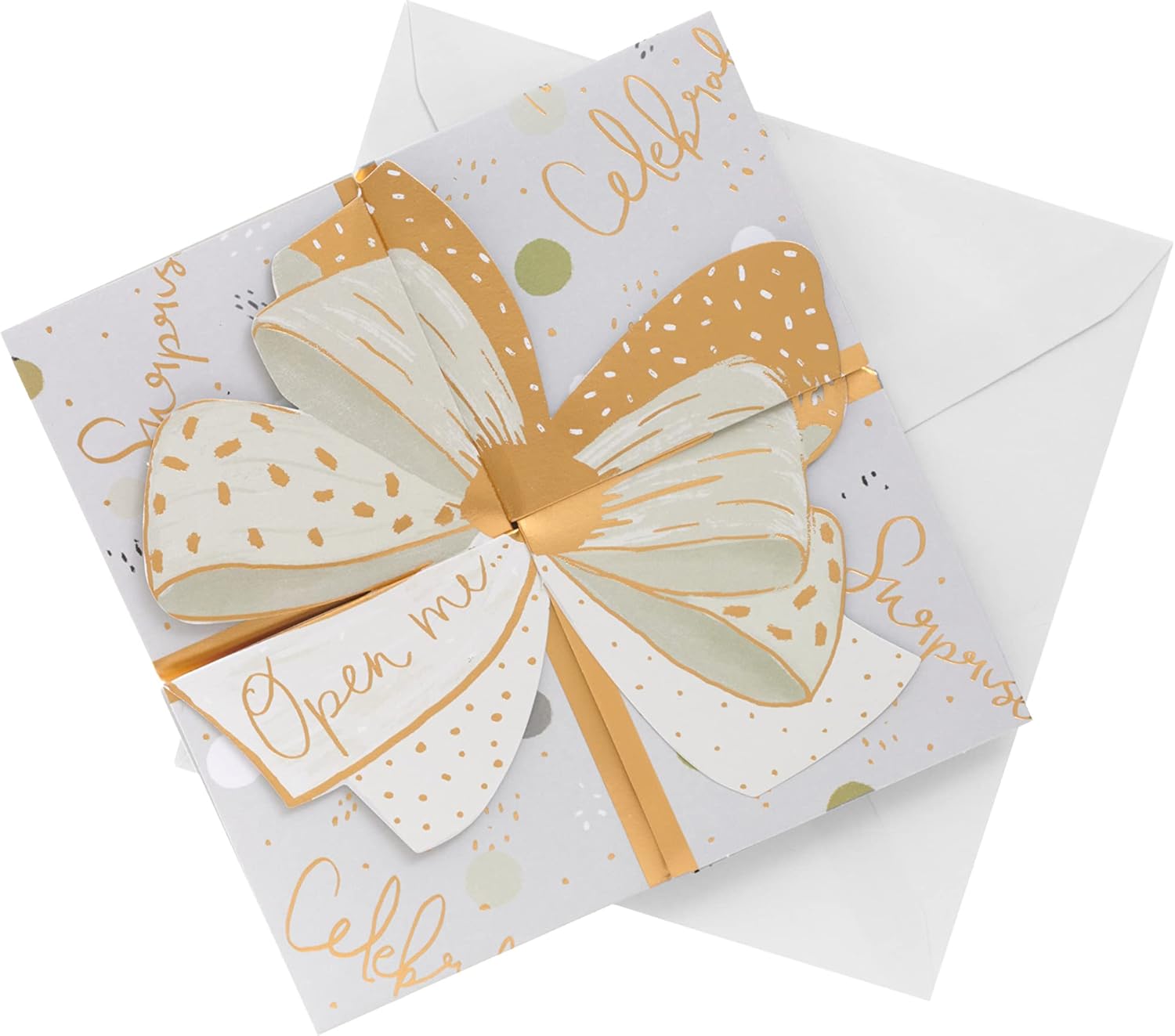 UK Greetings luxury pop-up money wallet gift card holder with an elegant gold bow design, showcasing a festive greeting card.