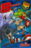 UK Greetings Marvel Avengers 8th birthday card with badge featuring Marvel Avengers characters and colorful birthday design.