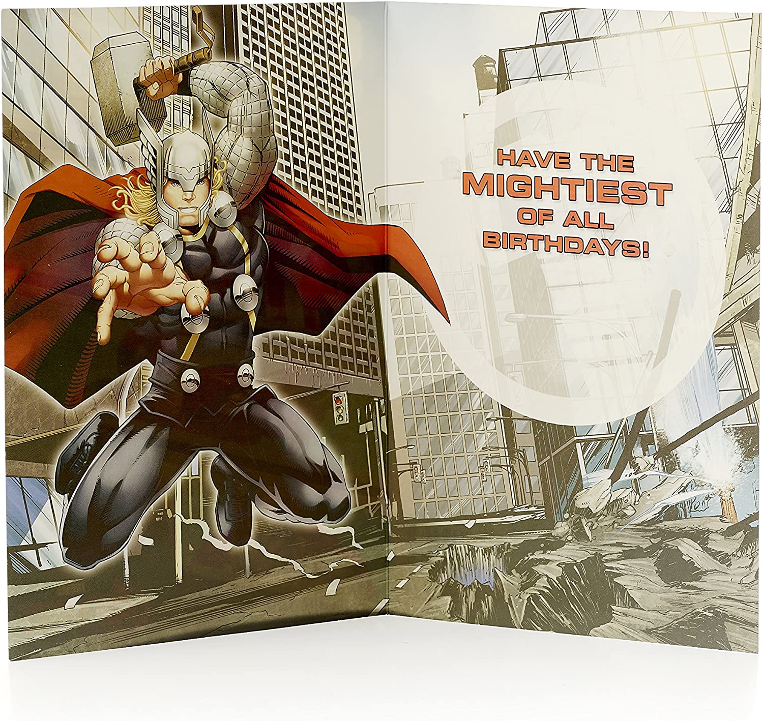 Marvel Avengers birthday card for age 9 by UK Greetings featuring superhero characters and vibrant comic book style artwork.