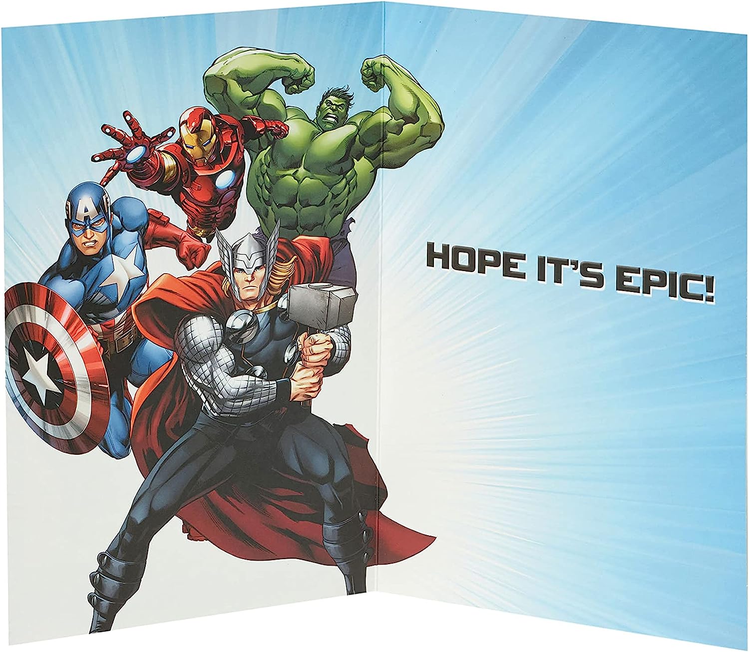 UK Greetings Marvel Avengers Father's Day Card featuring superhero characters and colorful design, perfect for celebrating dads.