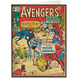 Marvel Avengers vintage comic book birthday card by UK Greetings, featuring classic superhero artwork and colorful retro design.