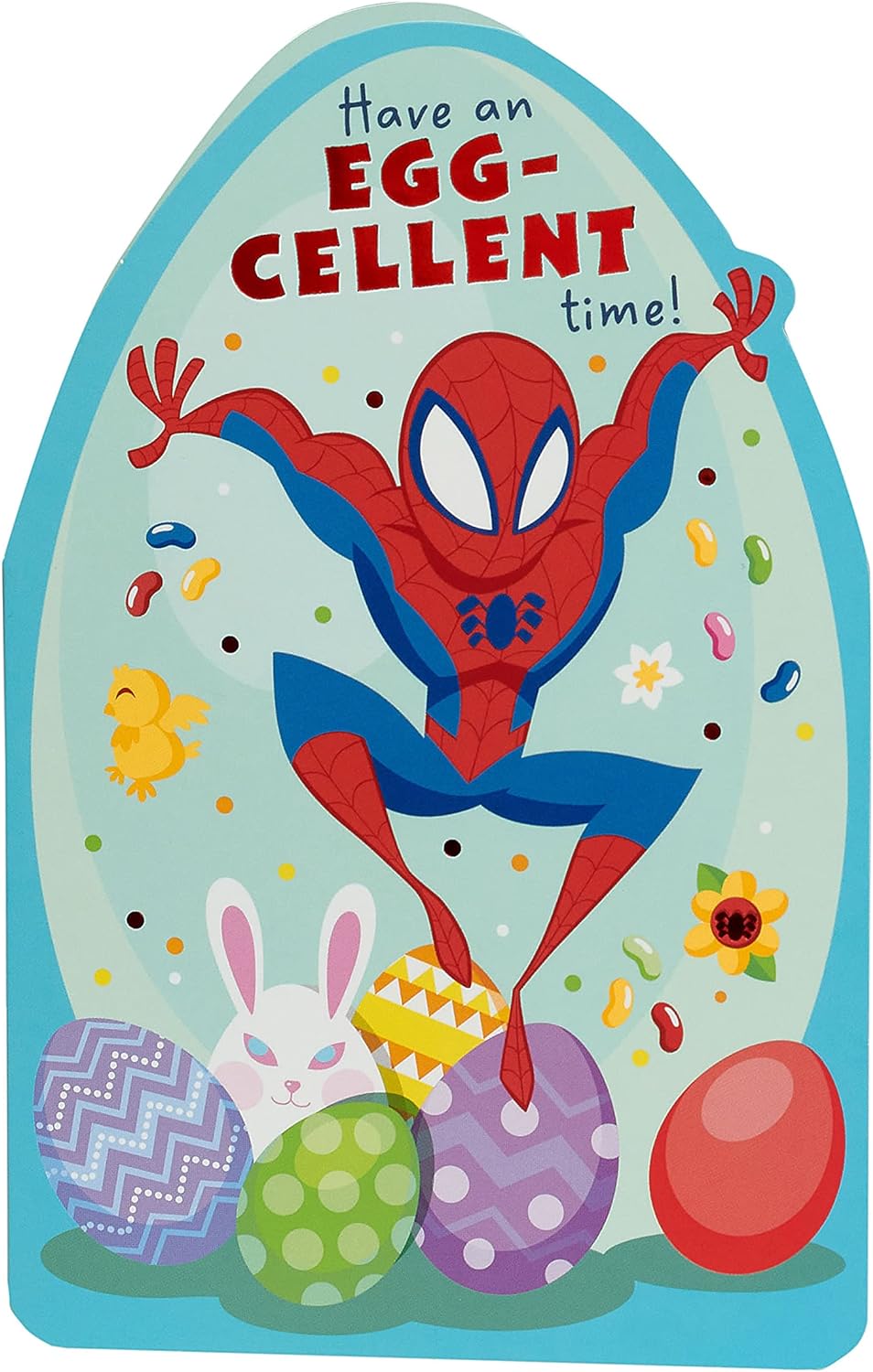 UK Greetings Marvel Easter Card for Him featuring Spider-Man design with a boy and envelope, perfect for celebrating Easter.