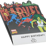 Marvel Retro Pop-up Birthday Card by UK Greetings featuring Iron Man, She-Hulk, and Spider-Man with vibrant pop-up design.
