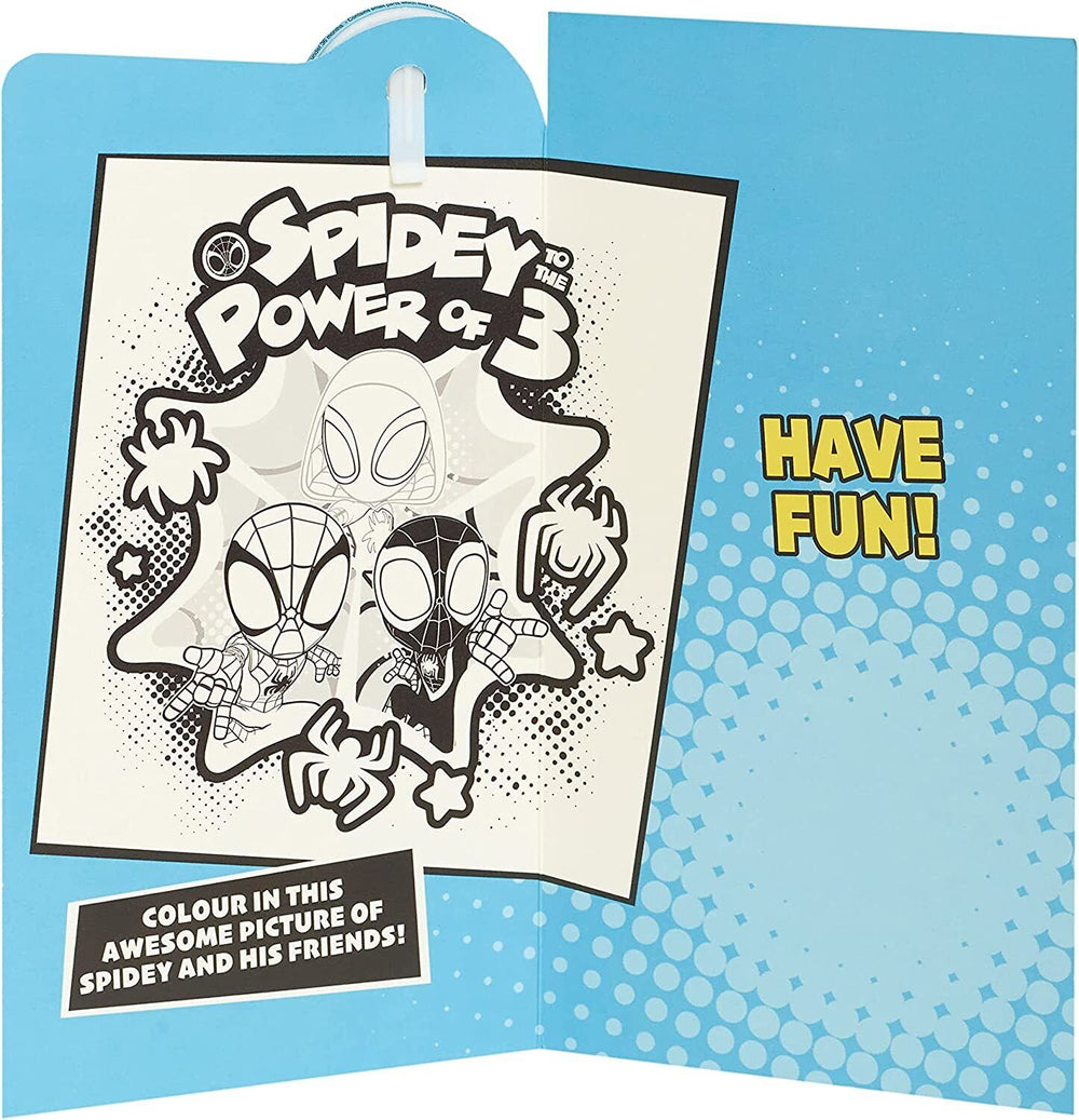 UK Greetings Marvel Spider-Man 3rd birthday card with badge featuring Spider-Man illustration on colorful greeting card for kids' celebrations