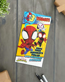 UK Greetings Marvel Spider-Man 3rd birthday card with badge, featuring Spider-Man design on colorful greeting card for kids' birthday.