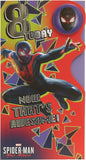 Marvel Spider-Man 8th birthday greeting card by UK Greetings featuring Spider-Man in action for kids' birthday celebrations.