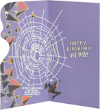 UK Greetings Marvel Spider-Man 8th birthday card featuring Spider-Man illustration on colorful card for kids' celebration.