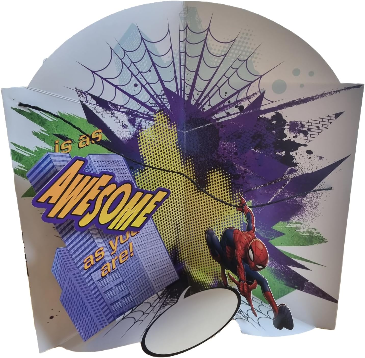 Marvel Spiderman pop-up greeting card for son's birthday by UK Greetings, featuring Spiderman in action on the front.