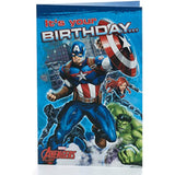 Marvel Avengers pop-up birthday greeting card by UK Greetings featuring colorful superhero design and festive elements.