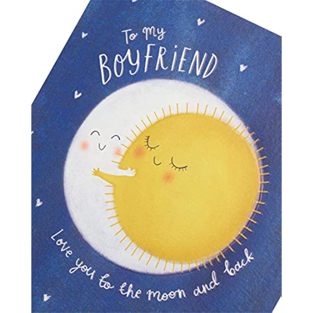UK Greetings Moon Design Boyfriend Valentine's Day Card featuring a romantic moon illustration on a greeting card.