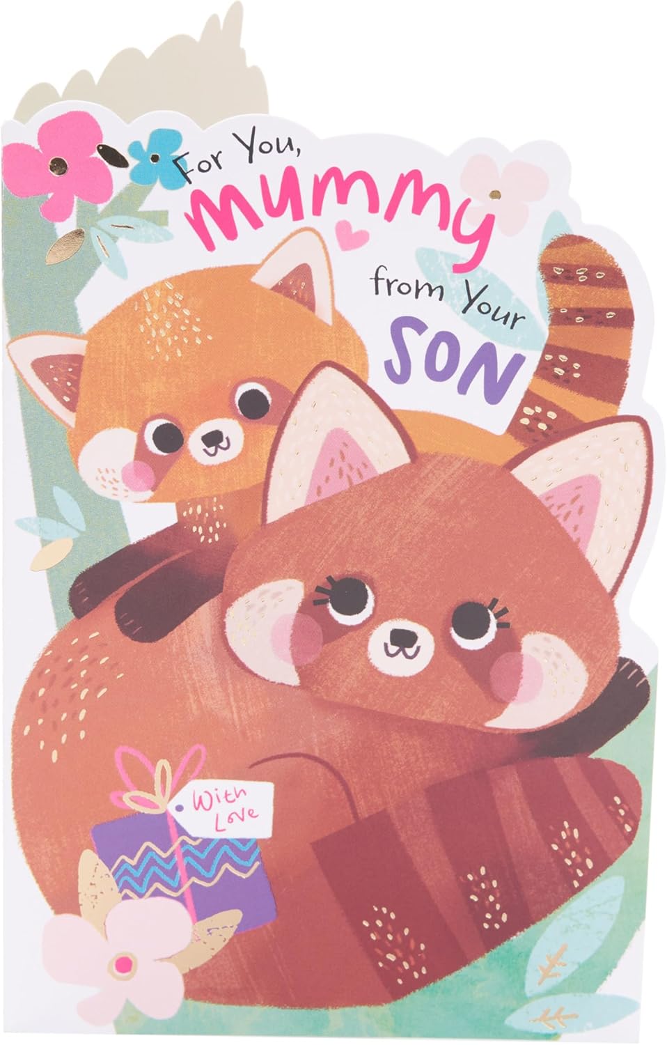 UK Greetings Mother's Day card for Mummy from Son with cute animal design, featuring adorable illustrations and heartfelt message.