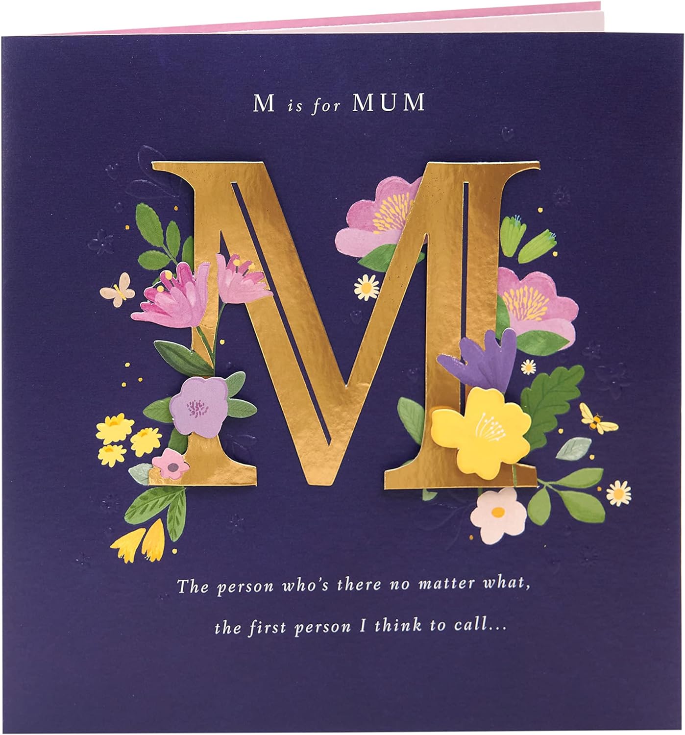 UK Greetings Mother's Day card with envelope, dark blue bold letter design, 210x210mm, greeting card for Mother's Day celebrations.