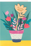 UK Greetings Mother’s Day card with envelope featuring bright potted plant design, size 149 x 229mm, decorative greeting card for moms.