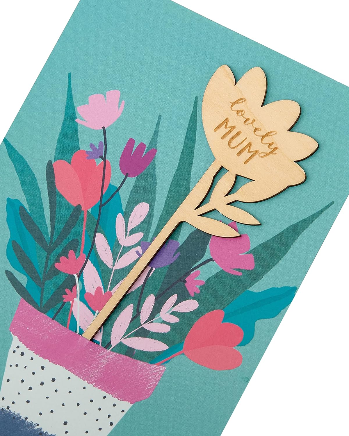 UK Greetings Mother's Day card with envelope featuring bright potted plant design, 149 x 229mm greeting card for special occasions