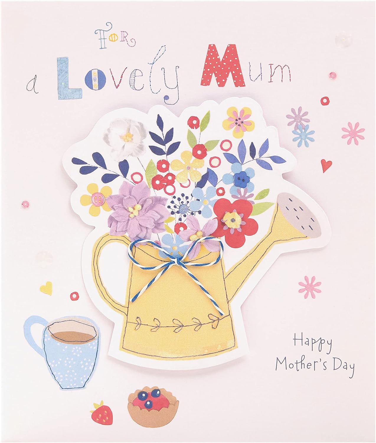 UK Greetings Mother's Day card with envelope featuring a cute watering can design, 186x186mm, perfect for celebrating moms.
