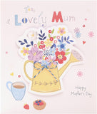 UK Greetings Mother's Day card with envelope featuring a cute watering can design, 186x186mm, perfect for celebrating moms.
