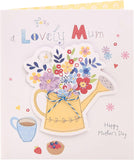 UK Greetings Mother's Day card with envelope featuring a cute watering can design, measuring 186x186mm.