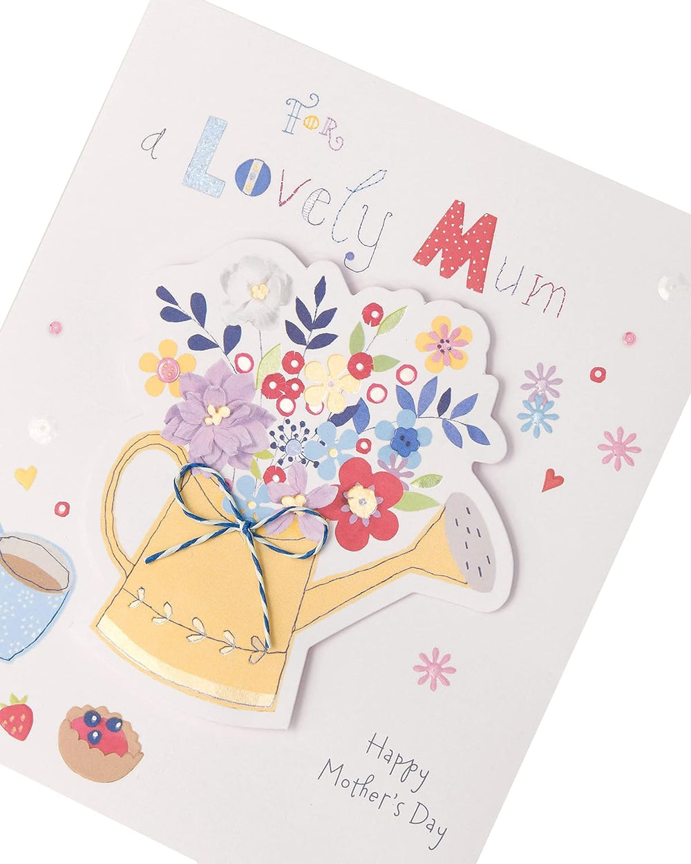 UK Greetings Mother's Day card with envelope featuring a cute watering can design, measuring 186x186mm.