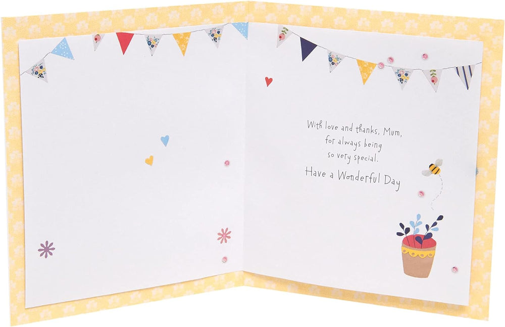 UK Greetings Mother's Day Card with Envelope featuring a cute watering can design, 186x186mm, suitable for celebrating moms.