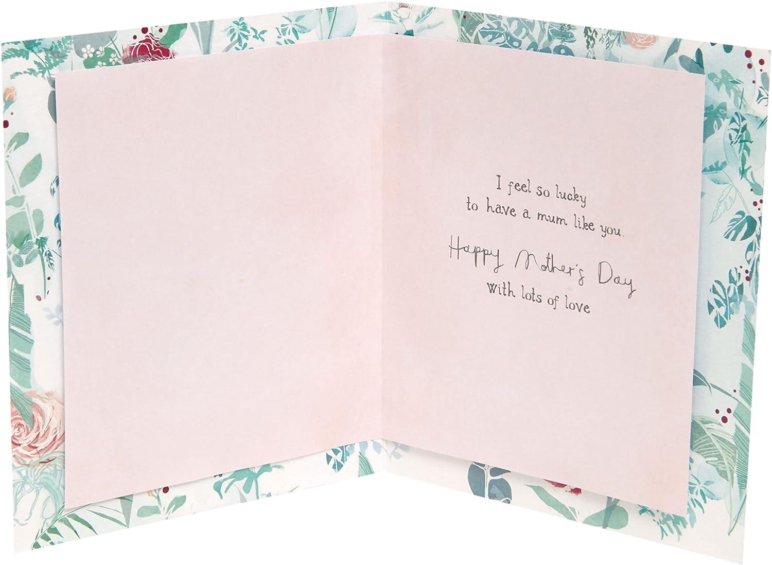UK Greetings Mother's Day card with envelope featuring a heart and leaves design, measuring 159x184mm.