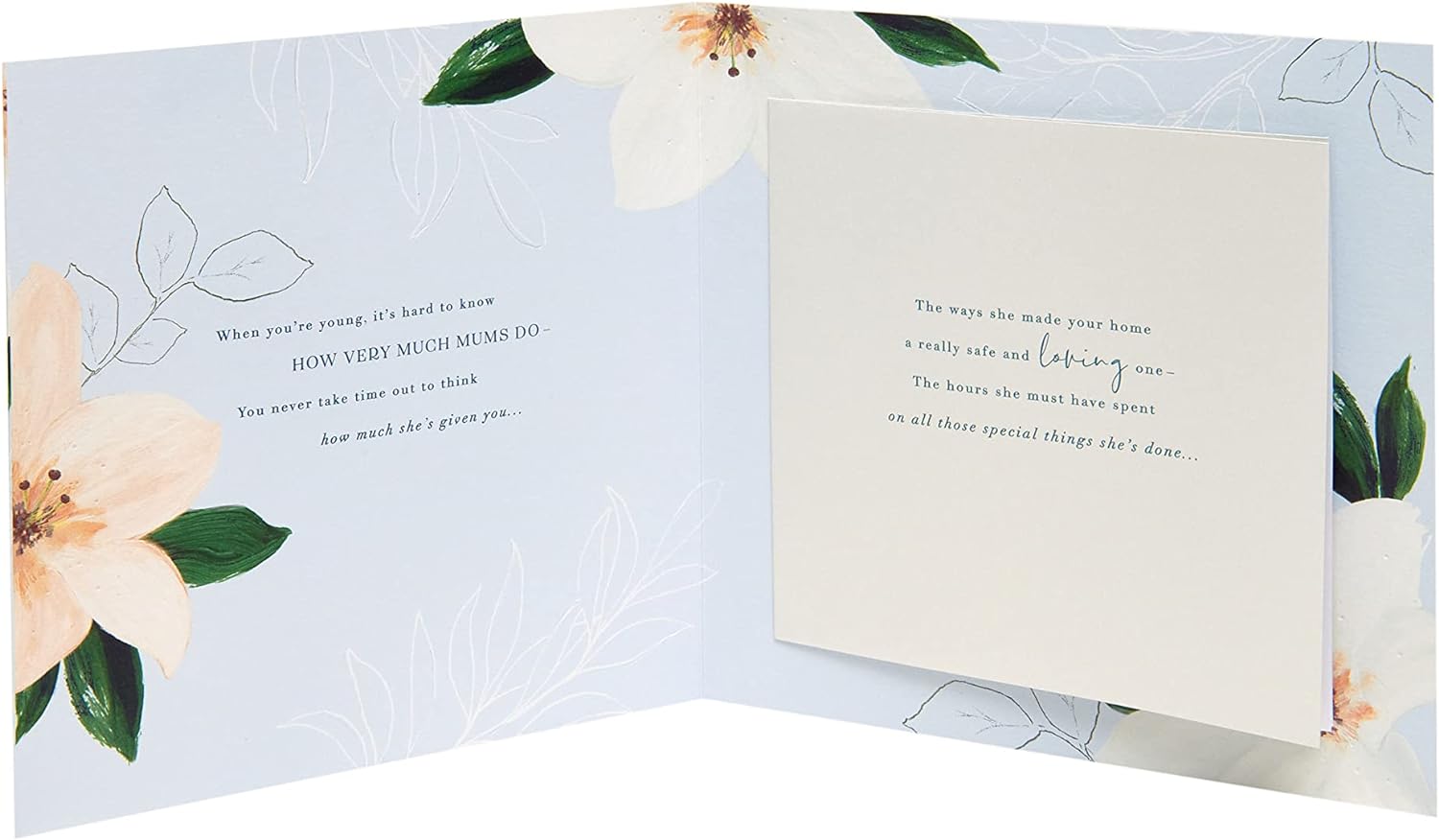 UK Greetings Mother's Day card with envelope featuring a light flower design, 210 x 210mm, perfect for celebrating mothers.