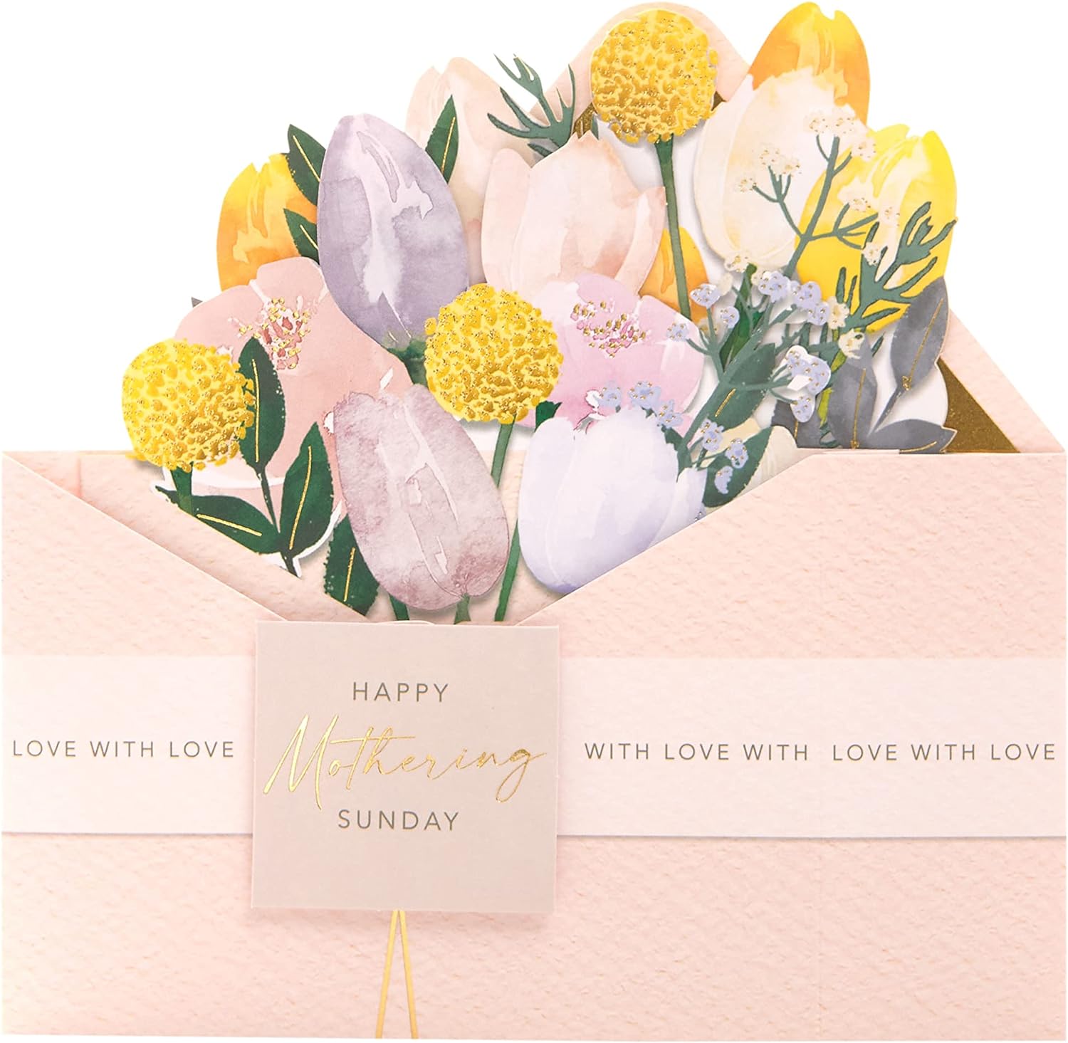 UK Greetings Mother’s Day greeting card with envelope featuring a pop-up flower design, 181 x 181mm, perfect for celebrating moms.