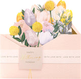 UK Greetings Mother’s Day greeting card with envelope featuring a pop-up flower design, 181 x 181mm, perfect for celebrating moms.