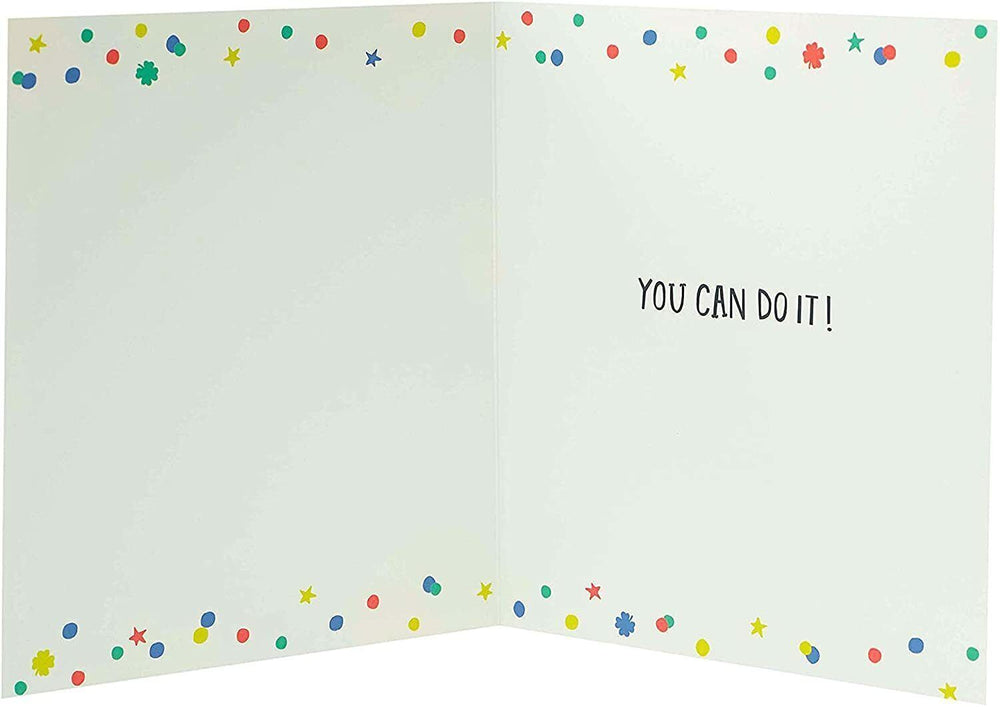 UK Greetings multicolour design good luck exam greeting card with cheerful patterns and messages for students.