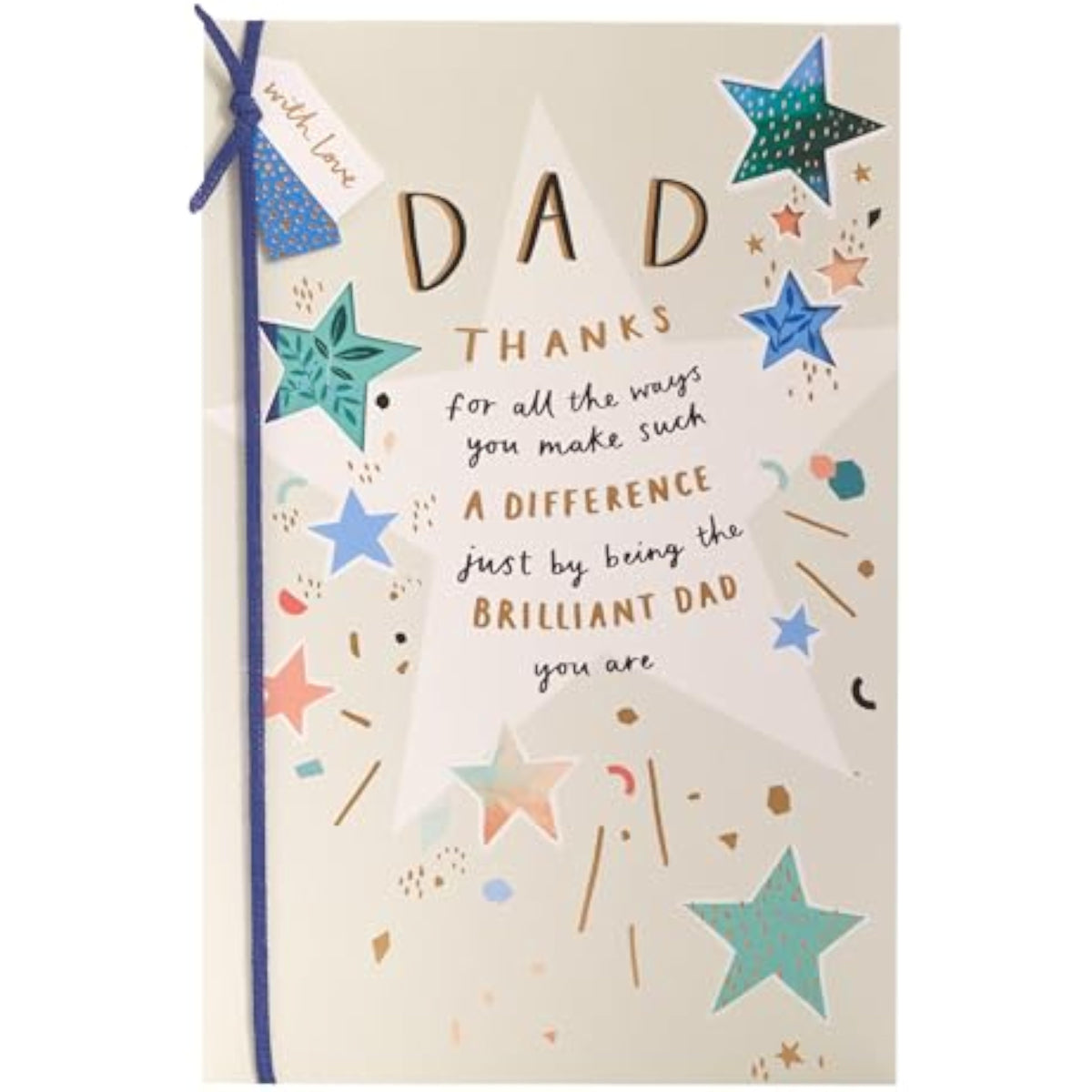 UK Greetings Dad birthday card with multiple star design, featuring colorful stars on a cheerful greeting card.