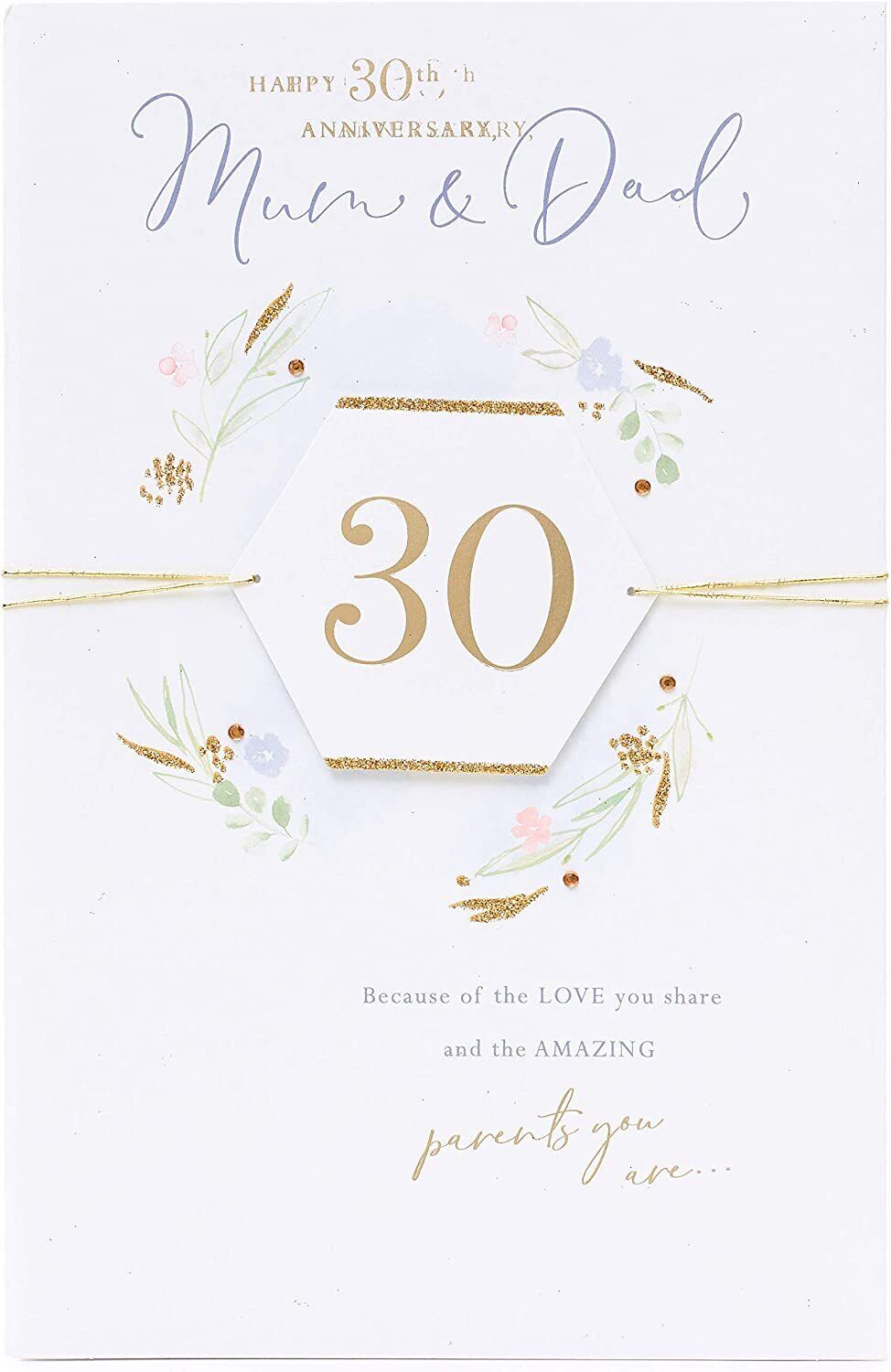 UK Greetings Mum and Dad 30th Anniversary Card, a greeting card with heartfelt design for parents' special celebration.