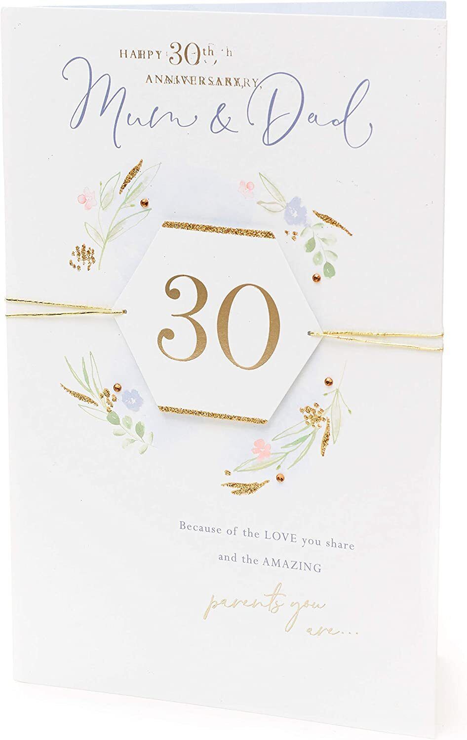 UK Greetings Mum and Dad 30th Anniversary Card with heartfelt design, perfect for celebrating a special milestone.