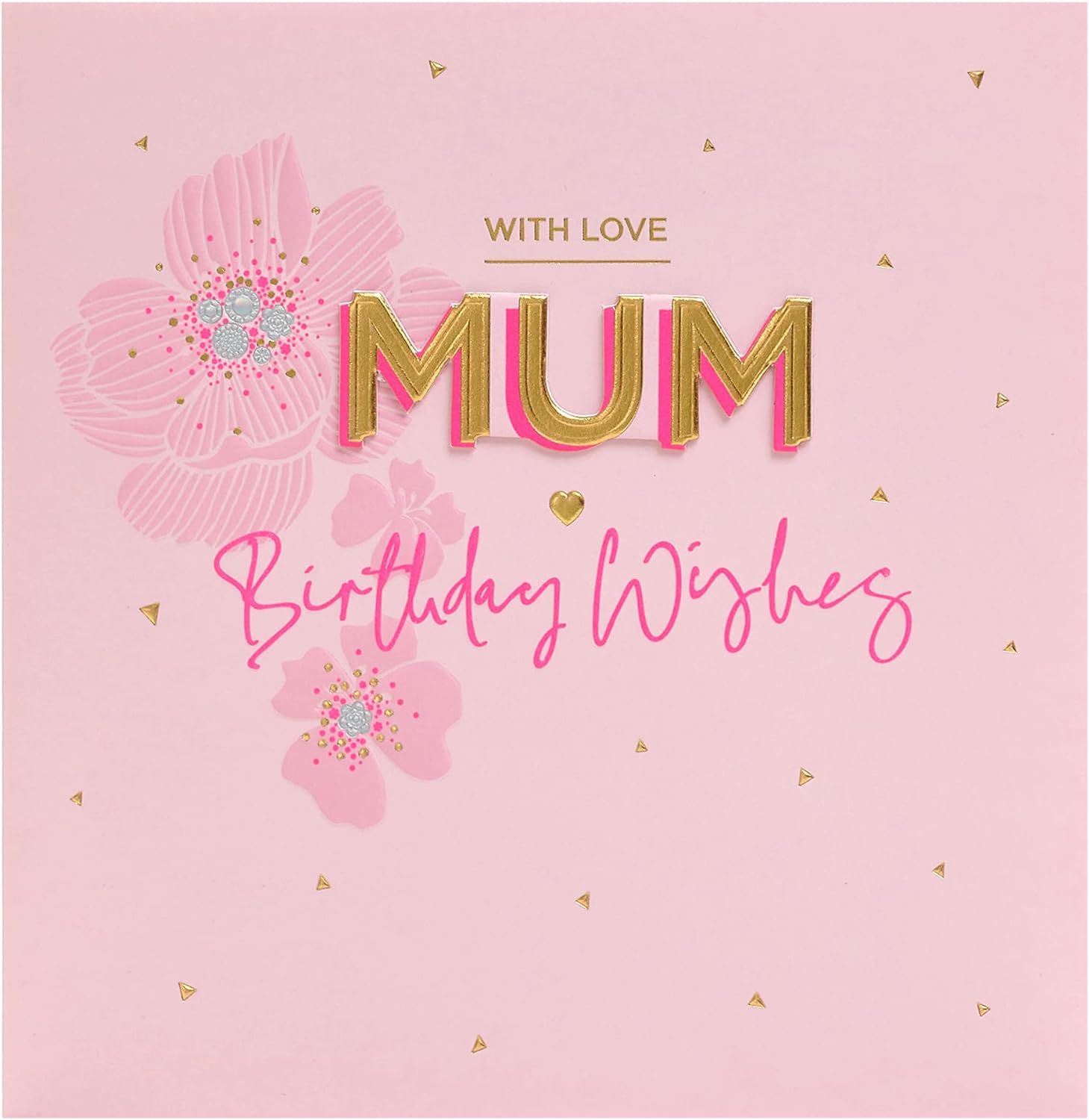 Pink flower design UK Greetings Mum birthday greeting card with envelope, featuring floral artwork and heartfelt message inside.